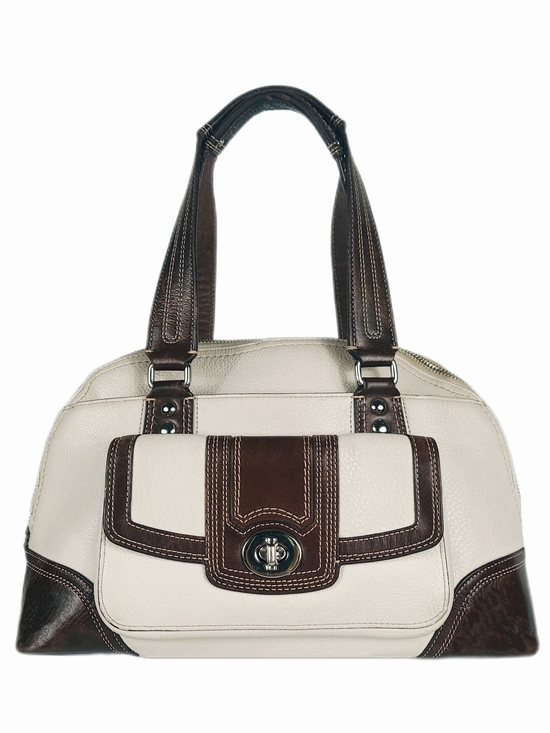 Coach Handbags - COACH VINTAGE Y2K HAMPTON BROWN & OFF WHITE PEBBLED LEATHER DOME SATCHEL